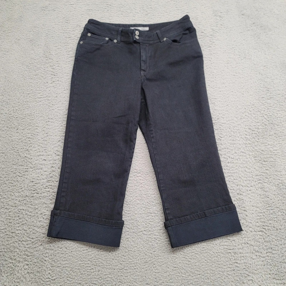 Chicos Platinum Jeans Womens 0.5 US 6 Navy Blue Cuff Cropped Denim Casual Pocket